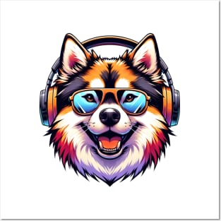 Norwegian Buhund as Smiling DJ with Headphones and Sunglasses Posters and Art